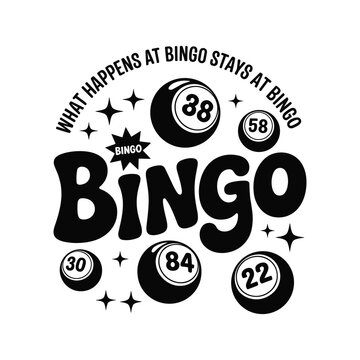 Retro bingo night fun what happens at bingo stays at bingo game balls graphic