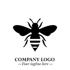 Bee Logo Symbol in Black on the White Background with Simple Modern Insect Design