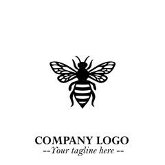 Bee Logo Symbol in Black on the White Background with Simple Modern Insect Design