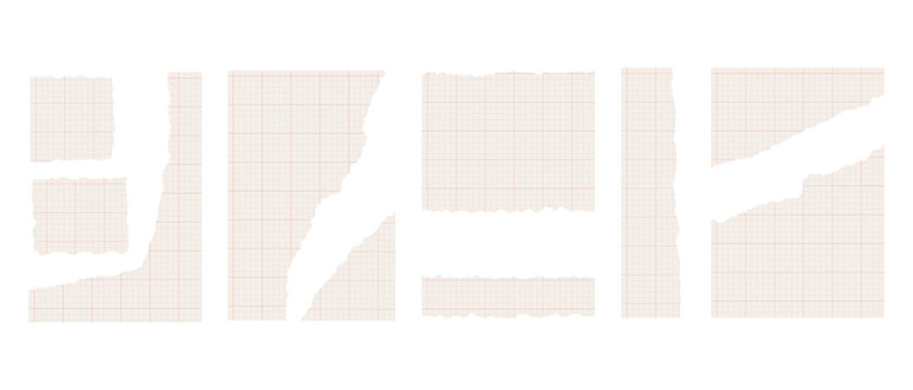 Set of Torn Vintage Ledger and Graph Paper Pieces with Rough Edges, Vector Scrapbook Design Elements