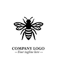 Bee Logo Symbol in Black on the White Background with Simple Modern Insect Design