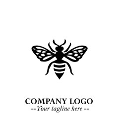 Bee Logo Symbol in Black on the White Background with Simple Modern Insect Design