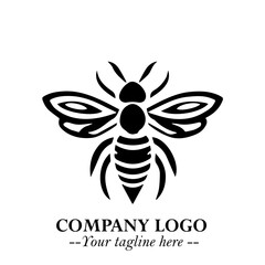 Bee Logo Symbol in Black on the White Background with Simple Modern Insect Design