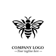 Bee Logo Symbol in Black on the White Background with Simple Modern Insect Design