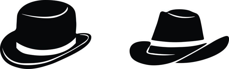 Hat Icon Set, black cowboy hats, western style hat , Vector illustration !
