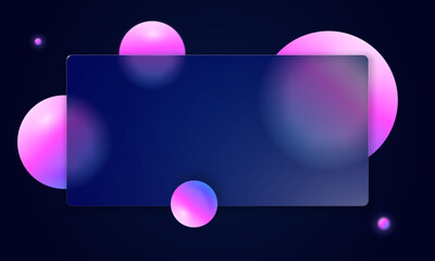 Modern glassmorphism banner in blue lilac tones with frosted 3D blur. Transparent spheres and gradient glow glass morphism create futuristic geometric style for tech or UI design.