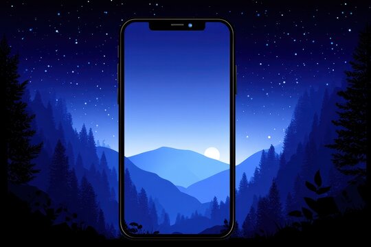 Interactive app design featuring a serene night sky with twinkling stars, soothing colors, and a calm ambiance, ideal for a peaceful New Year reflection