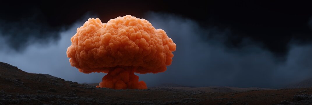Mushroom cloud eruption on desolate landscape with dark sky - Powered by Adobe