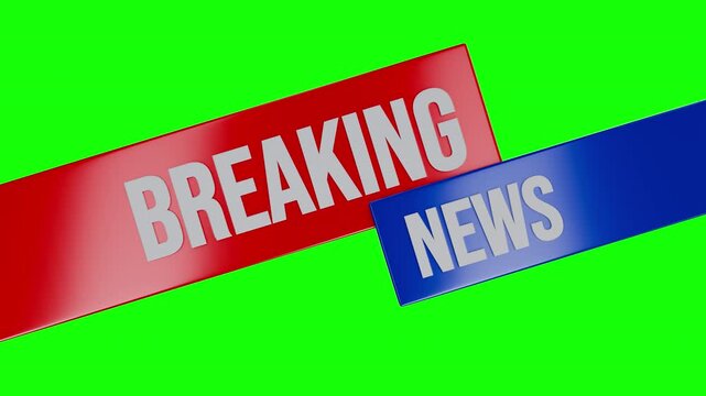 Breaking news 3d animation element isolated on chroma key background. Motion banner for broadcast tv show project in bright realistic glossy style.
