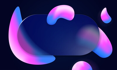 Blue lilac glassmorphism layout with glowing gradient and geometric blur. Futuristic 3D glass morphism design for digital poster or technology interface.