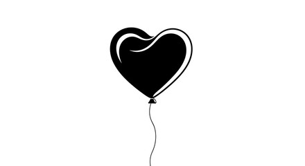 Black heart shaped balloon with a string on a white background in a simple vector illustration