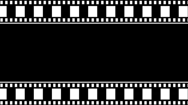 film strip frame for video movie or photo content. Moving film strip animation with classic camera roll on cinematic. Film strip material with empty frame. film strip template for cinema projects.