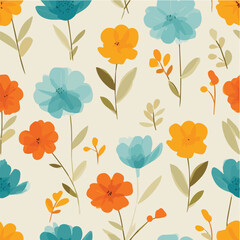 Seamless of minimalist floral pattern Colorfull Flowers style