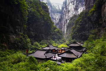 Chongqing, China-APR 04, 2025- Three Natural Bridges is located in Xiannushan Town, Wulong District, it is UNESCO World's heritage site.