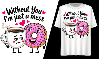 Kawaii Coffee Donut Romantic Food Pun, T-Shirt Design.