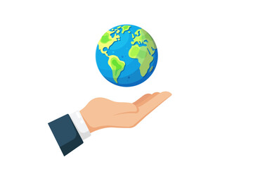Vector illustration of a hand gently lifting a globe, which symbolizes Global Concern, Environment and Sustainability for a Positive Planet Message.