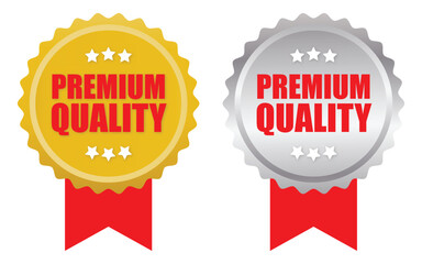 Premium Quality Badge Set – Gold and Silver Label Ribbon Design for Product Packaging and Certificates