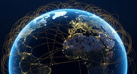 Digital globe with glowing network of lights and data streams