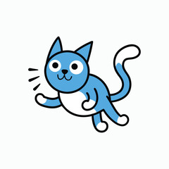 Playful blue cartoon cat illustration on white background