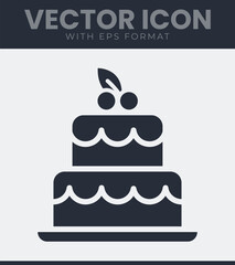 Two tiered celebration cake vector icon with decorative wavy frosting and cherry topping, perfect for dessert themes