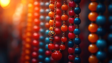 Colorful beaded necklaces, market scene