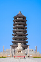 FUYUAN, CHINA - MAY 13 2025-Dongji Pagoda, a nine-story octagonal tower, is a landmark in Fuyuan, Jiamusi, Heilongjiang province.