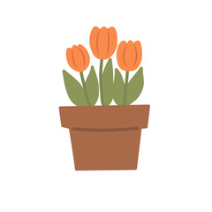 Tulip Pot in Hand-Drawn Flat Style for Floral Home Decor Illustration