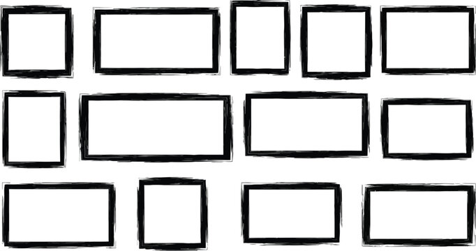 Set of hand drawn frames as rustic borders for design enhancement on transparent backdrop. Grunge frames collection to add an edgy, natural touch.