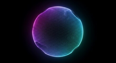 Abstract glowing sphere with colorful neon lights on a black background, creating a futuristic and captivating visual effect with depth