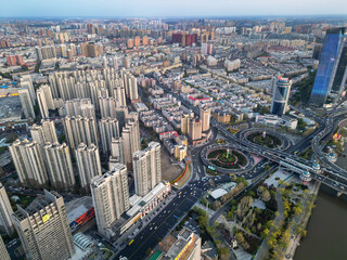 Harbin, CHINA-MAY 05, 2025-Aerial cityscape of Harbin's downtown, is the capital of Heilongjiang, China. It is the largest city of Heilongjiang