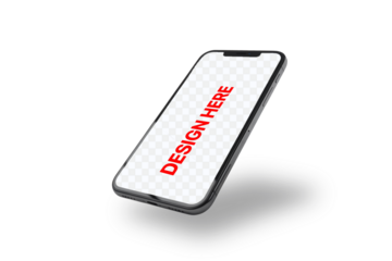 Smartphone mockup angled view Transparent screen PNG high resolution Black device App UI UX template Isolated mobile design placeholder
