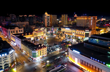 Harbin, CHINA-MAY 02, 2025-Aerial view of Saint Sophia Cathedral in downtown of Harbin, The renowned landmark of Harbin, HeiLongJiang, China.