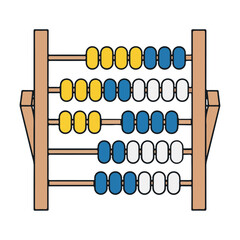 Wooden abacus with yellow blue and white beads for counting