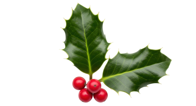 Isolated Christmas Holly Berries and Leaves Holiday Ornament Festive Winter Season