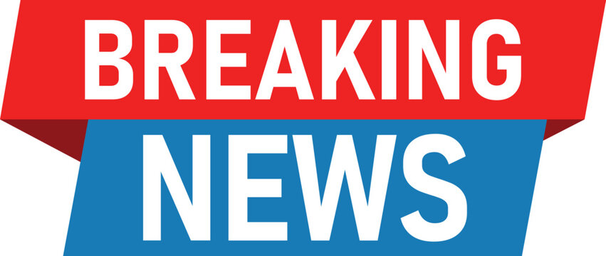 Bold red and blue banner with white text announcing urgent breaking news updates and important information for immediate public awareness