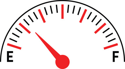 Close up of a car s fuel gauge showing the needle pointing towards empty indicating a low gasoline level or the need for refueling