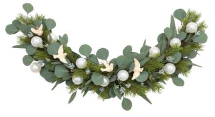 Isolated festive garland decoration for Christmas or winter holidays with peaceful birds