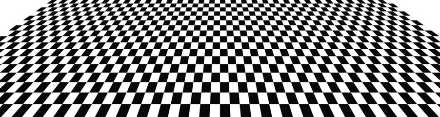 Checkerboard perspective grid. Chess board black and white background