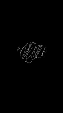 animation of White line art scribble isolated on a black background. Abstract line scribble line seamless loop animation in white on black background