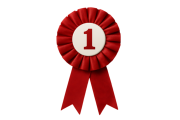 Premium award ribbon with circular gold disc and embossed numeral one, honors, trophies, and achievement themes