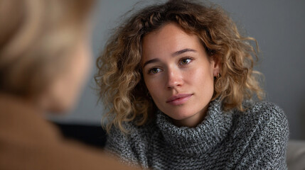 A young woman works with a psychologist in a cozy office.