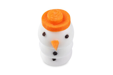 Boiled eggs in the form of snowmans for Christmas holidays on a white isolated background