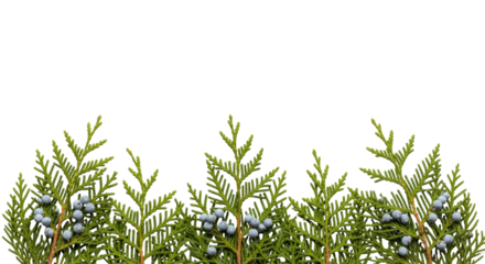 Isolated cedar branch with blue juniper berries, evergreen foliage for seasonal decoration