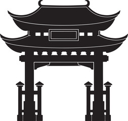 Fototapeta premium Chinese Temple Gate Traditional Pagoda Building Entrance Silhouette Vector