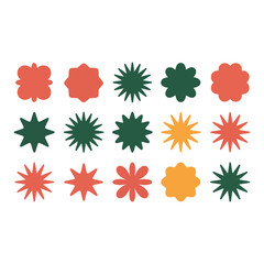 Abstract Retro Floral and Star Shapes Set. Modern Spiky Flower Design Elements Vector.