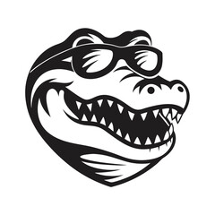 Black silhouette shows a cool alligator head wearing sunglasses, displaying its sharp teeth