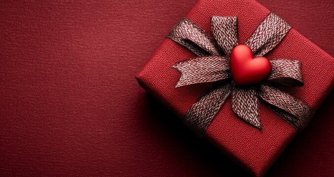 Beautiful Red Gift Box With Heart-Shaped Decoration on Red Background for Special Occasions