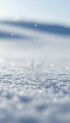 Frosty Snowflake on Sparkling Snow Background
