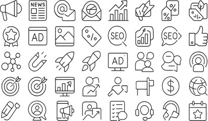 Marketing and seo icons in thin line style
