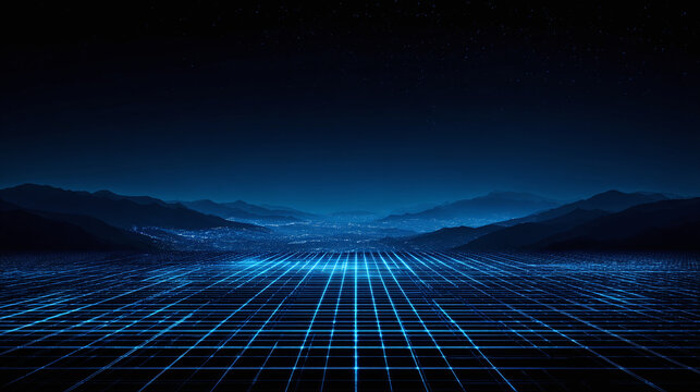 Digital landscape with glowing lines, a futuristic and high-tech concept
